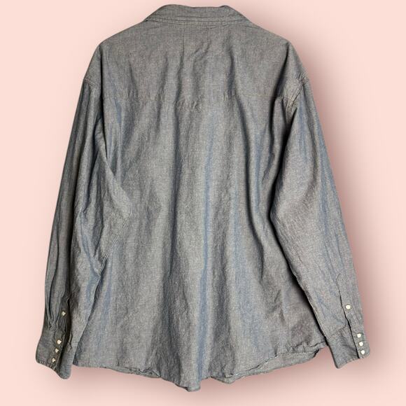 Vintage Wrangler Western Chambray Denim Shirt Pockets Pearl Snaps Mens XXL - Picture 4 of 4